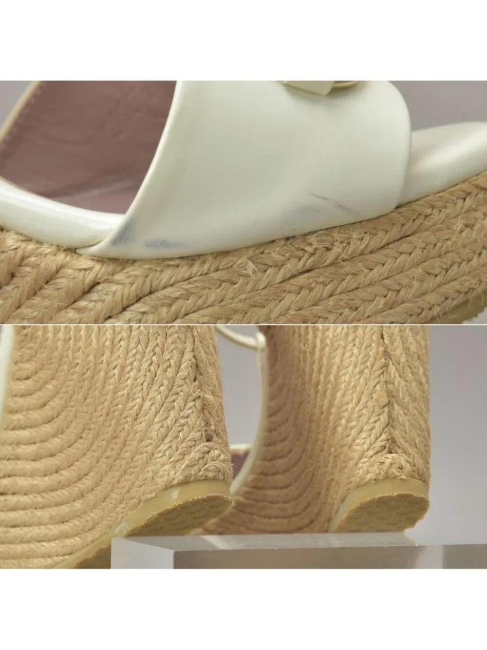 Gucci Horsebit Wedge Sole Sandals Enamel White 34
